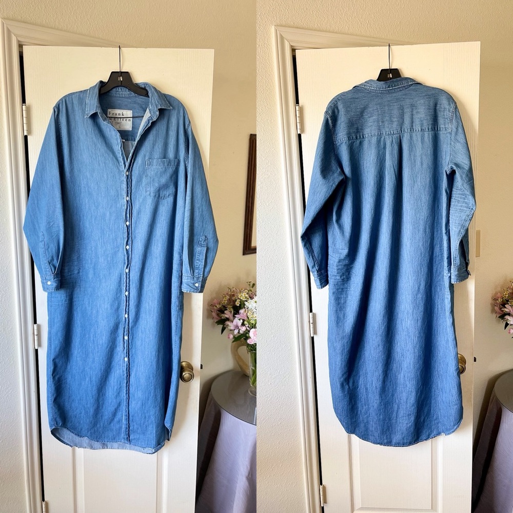 Frank & Eileen Rory Denim Maxi Shirt Dress Blue Indigo Relaxed Large Euc — image 2 of 8